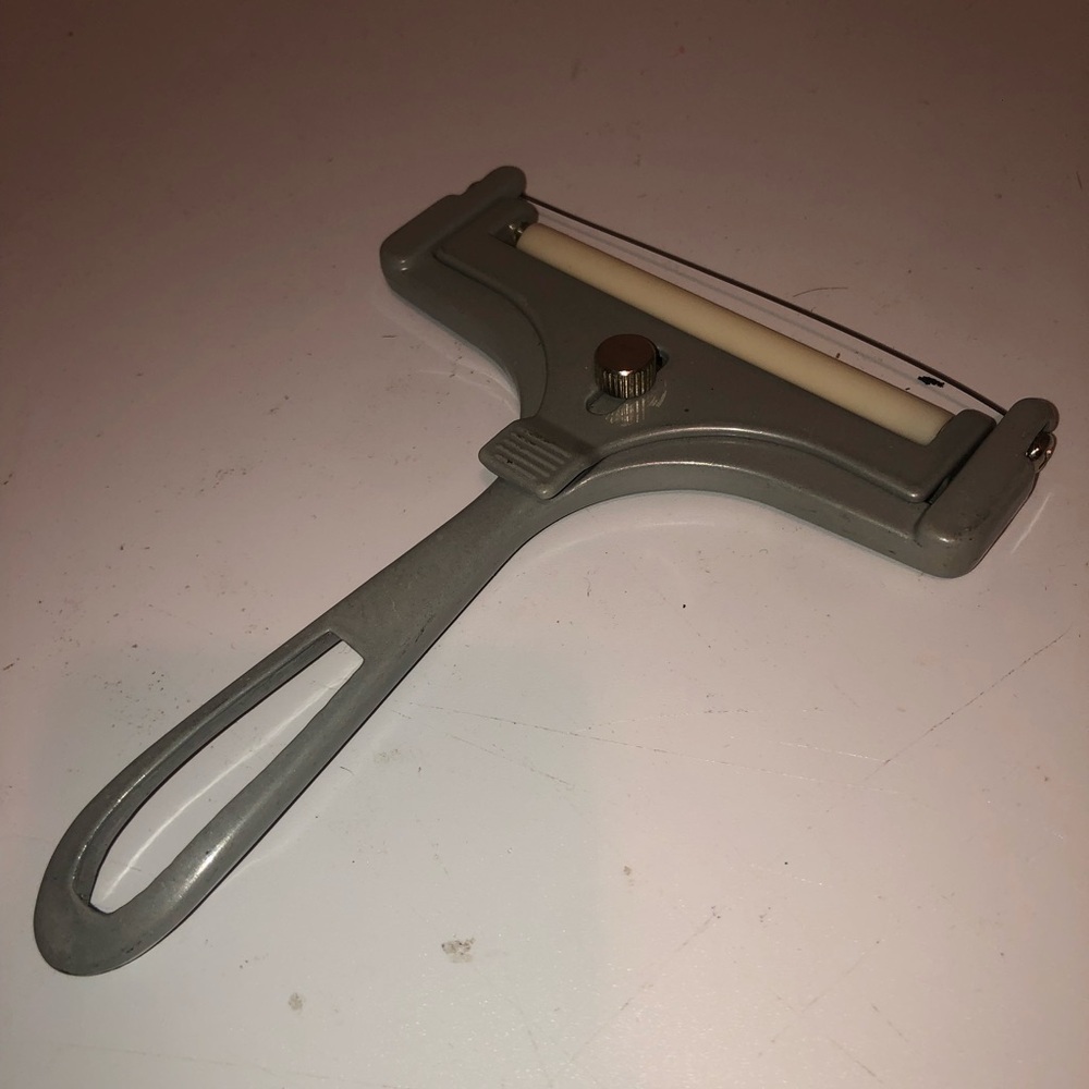 Vintage aluminum adjustable Cheese Slicer with Wire. Collectible kitchenware